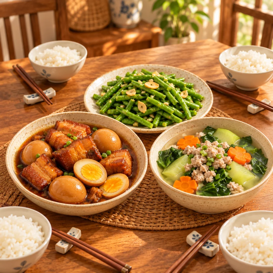 Mâm cơm ba món: cách phối món mặn, rau và canh để ăn ngon hơn